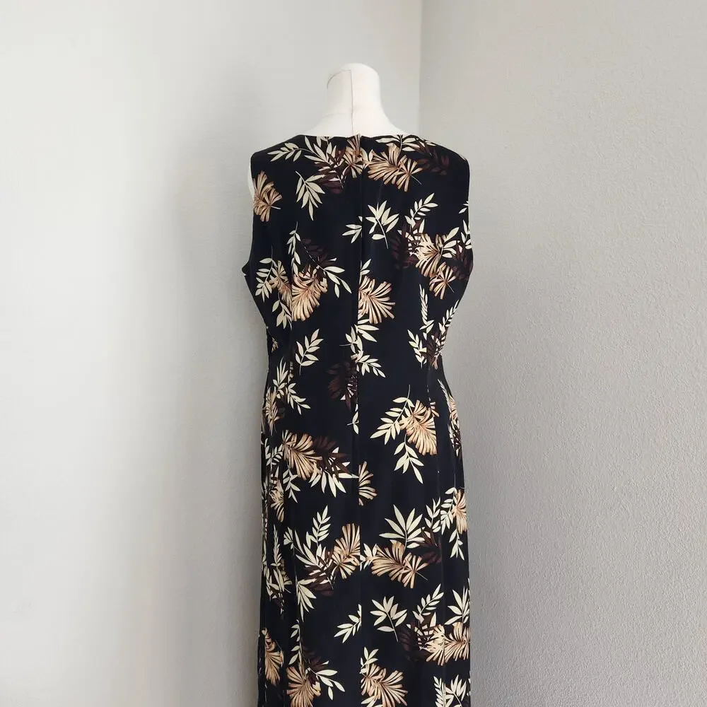 Vintage 90s Black Hawaiian Floral Sleeveless Scoop Neck Maxi Dress Studio I XL - Picture 7 of 11